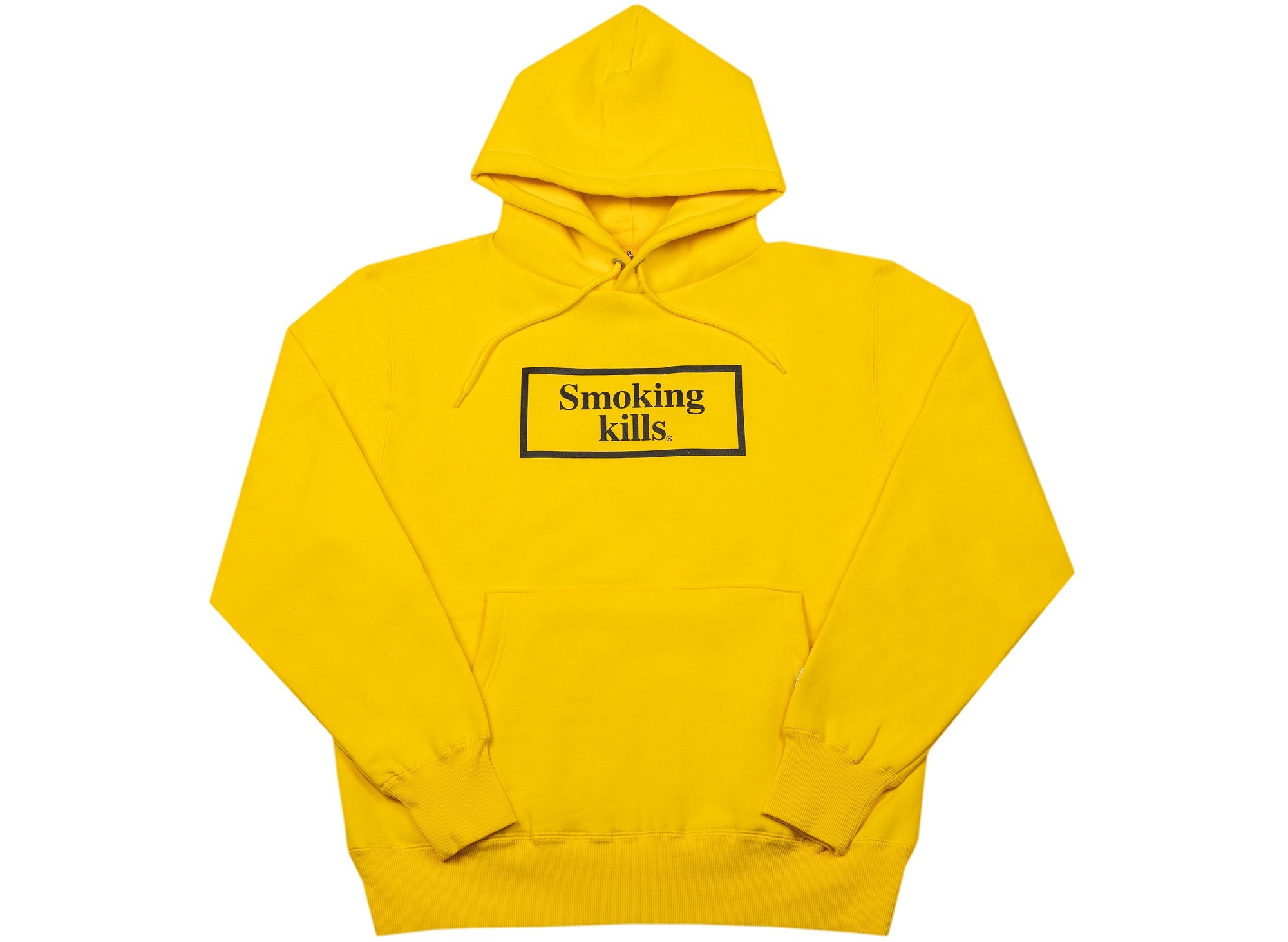 Fucking Rabbits Smoking Kills Box Logo Hoodie in Yellow