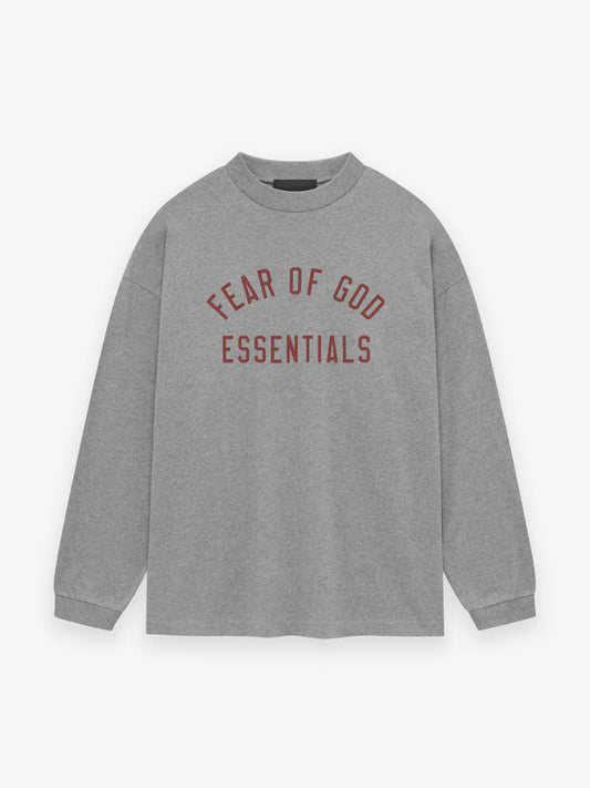 Fear of God Essentials Jersey Long Sleeve Tee in Dark Heather Oatmeal