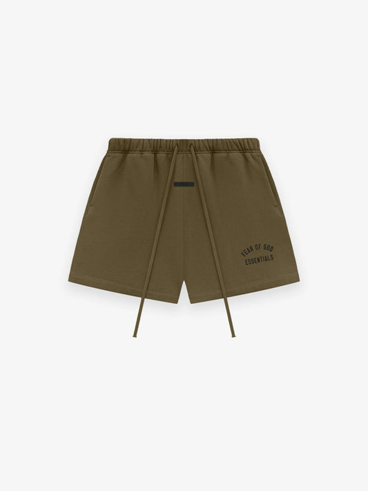 Fear of God Essentials Fleece Soccer Shorts in Olive xld