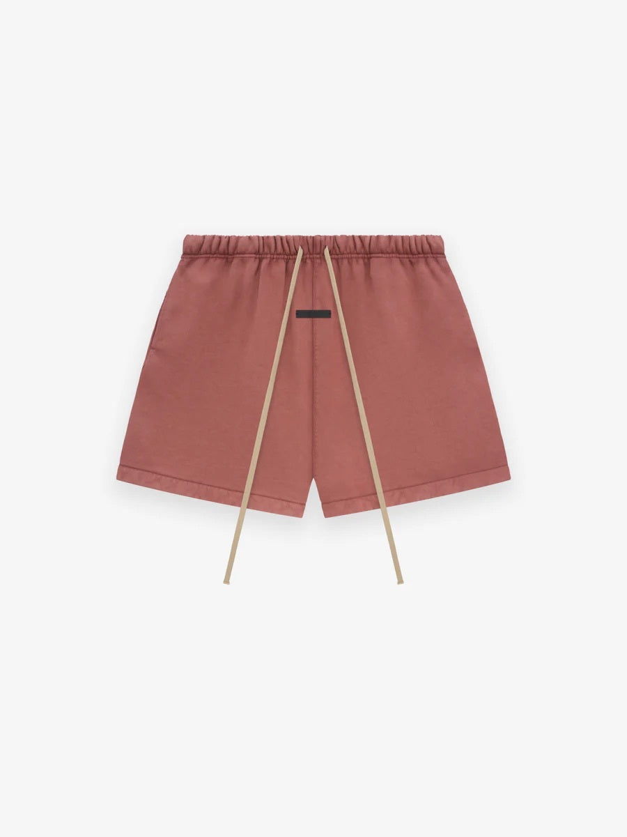 Fear of God Essentials Heavy Fleece Soccer Shorts in Crimson