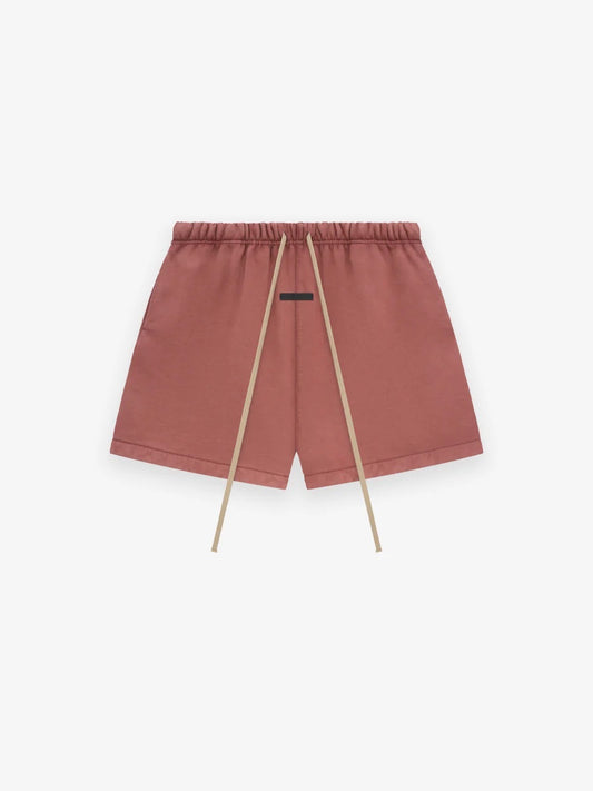 Fear of God Essentials Heavy Fleece Soccer Shorts in Crimson xld