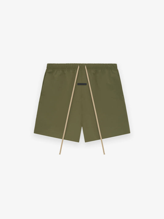 Fear of God Essentials Bonded Nylon Soccer Shorts in Military xld