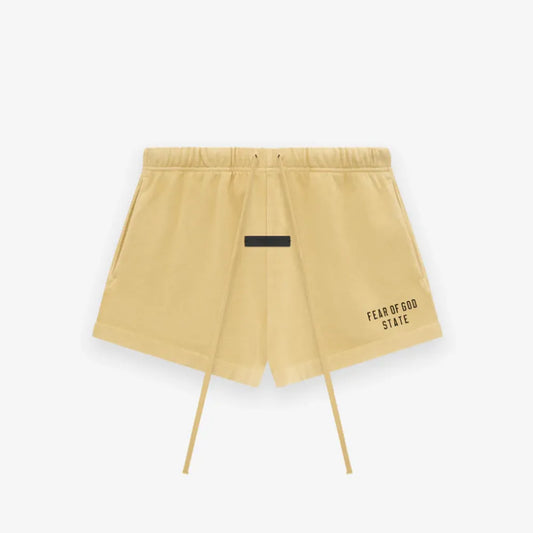 Fear of God Essentials Heavy Jersey Soccer Shorts in Amber xld