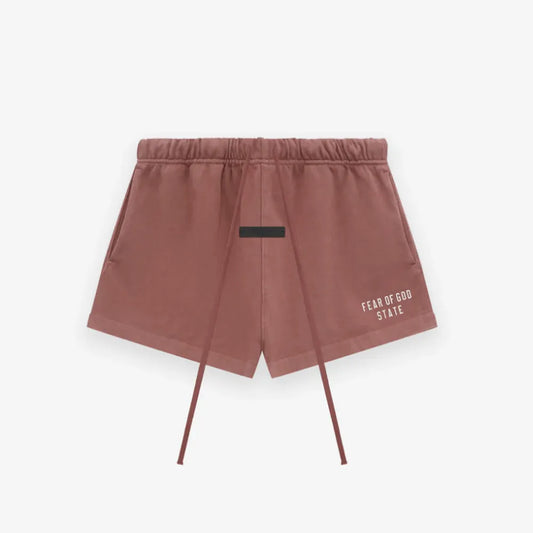 Fear of God Essentials Heavy Jersey Soccer Shorts in Crimson xld