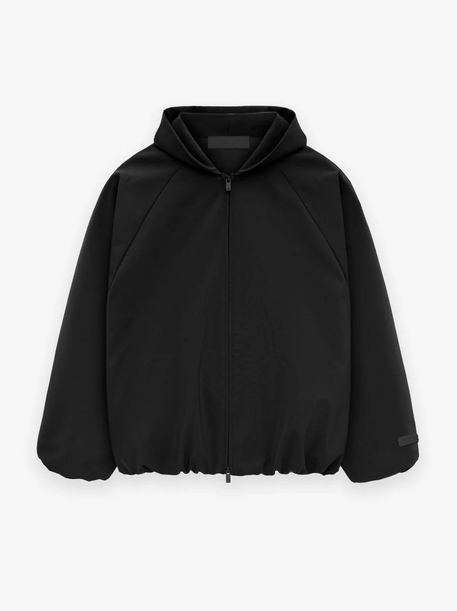 Fear of God Essentials Bonded Nylon Hooded Bomber in Black