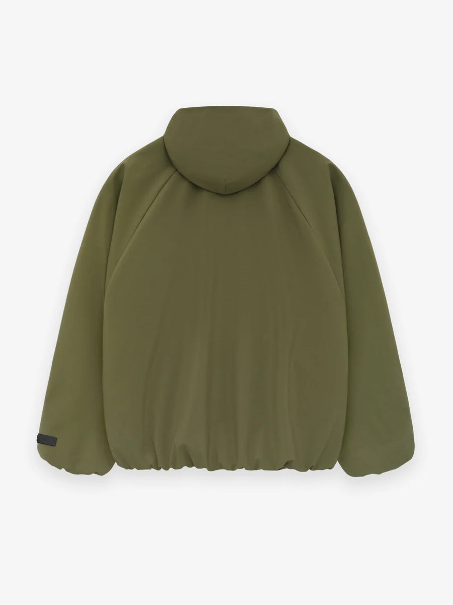 Fear of God Essentials Bonded Nylon Hooded Bomber in Military