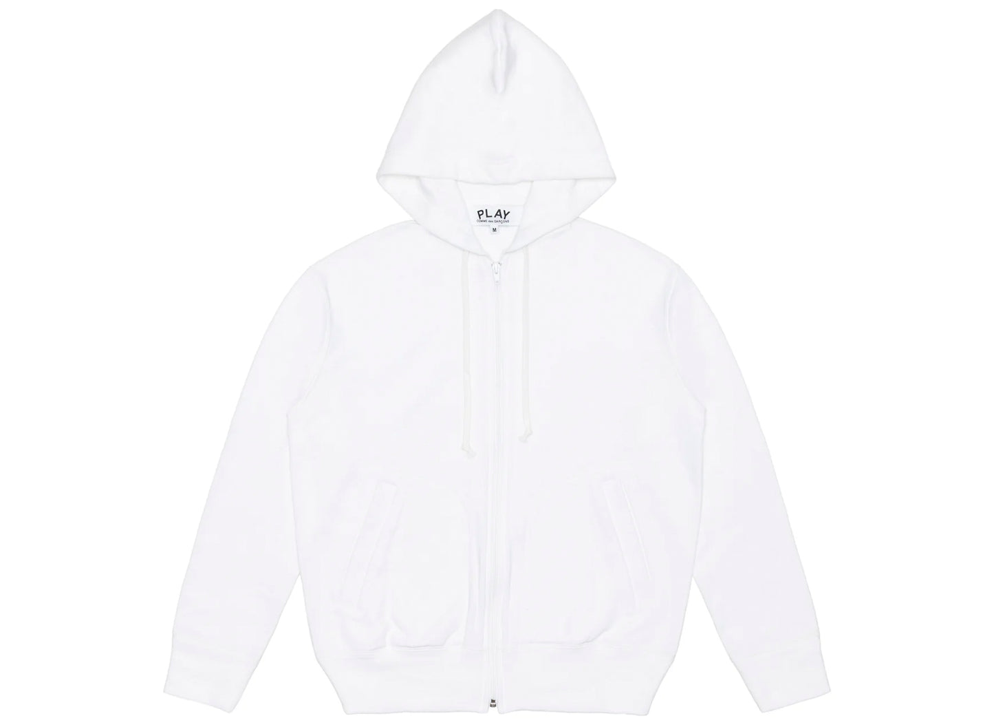 Comme des Garçons Play Black Emblem Back Logo Full Zip Hoodie in White