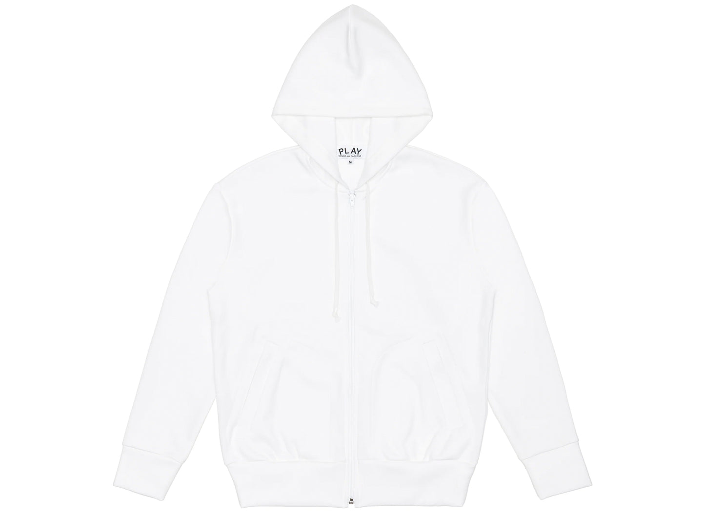 Comme des Garçons Play Nylon Black Emblem Back Logo Full Zip Hoodie in White