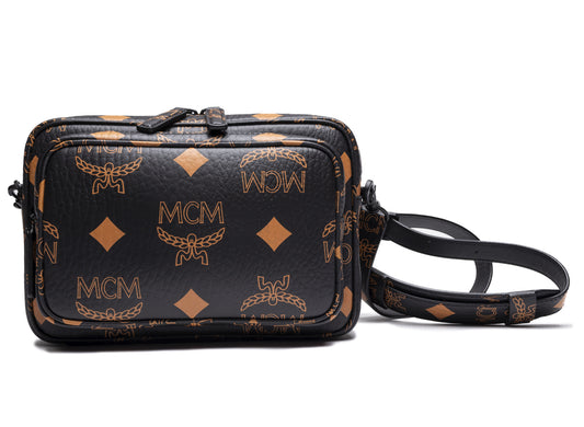 Mcm Aren Camera Bag in Maxi Monogram Leather Black Leather