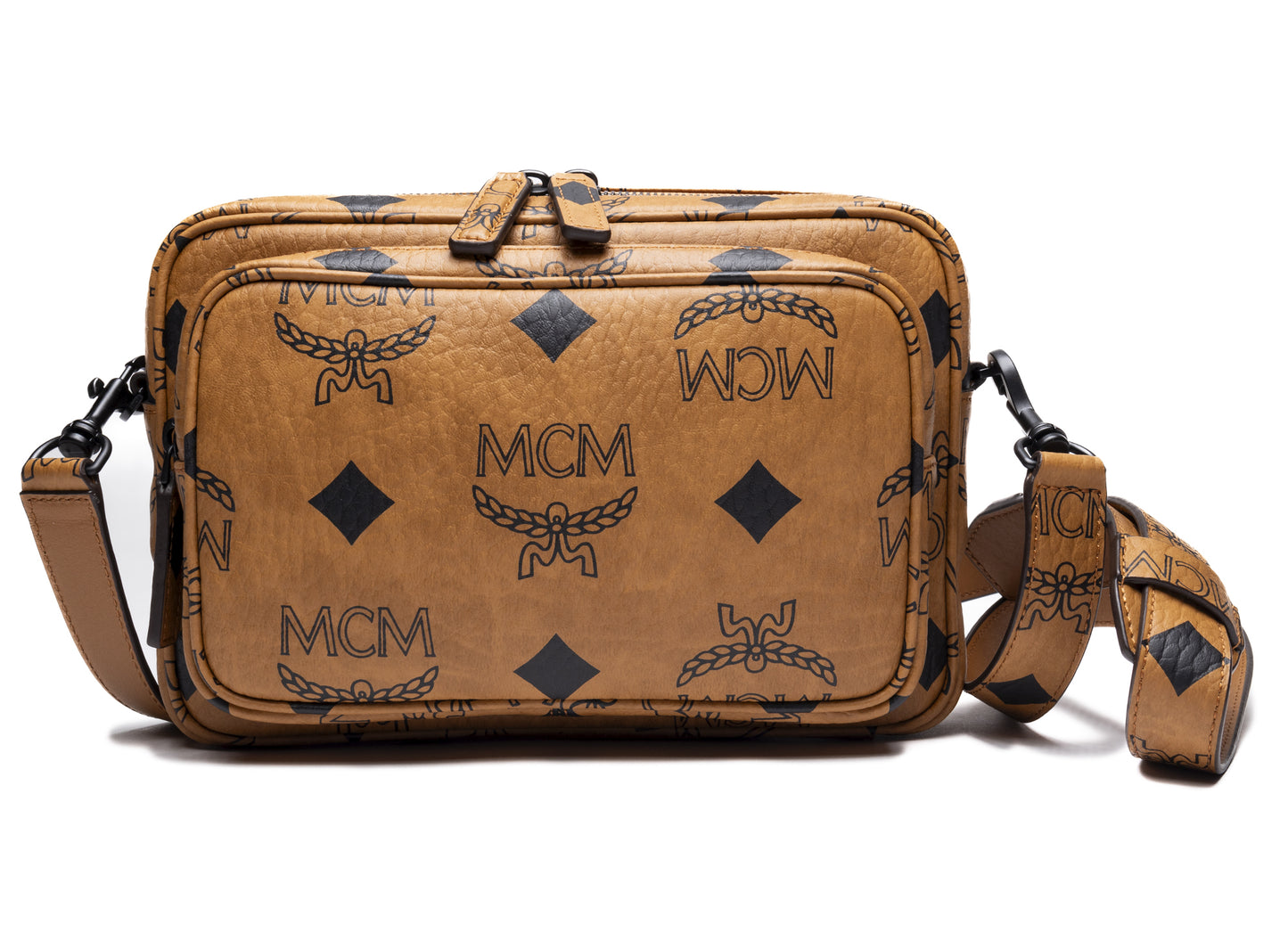 Mcm Aren Small Monogram Leather Hobo Bag Black