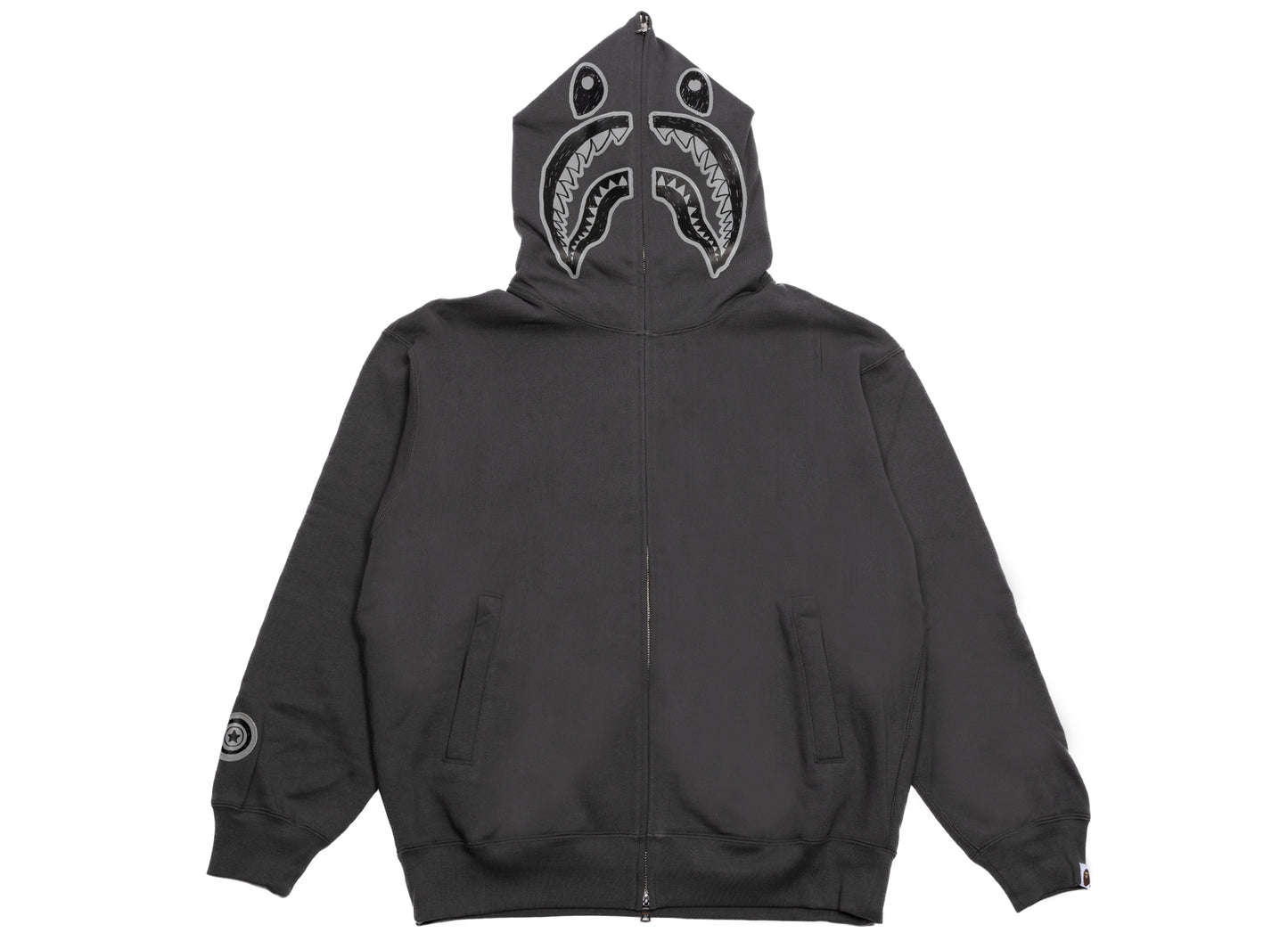 A Bathing Ape Hand Drawn Face Relaxed Fit Shark Full Zip Hoodie in Grey