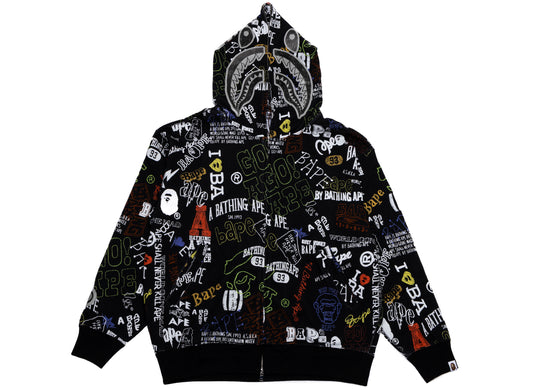 A Bathing Ape Hand Drawn Patter Shark Zip Hoodie