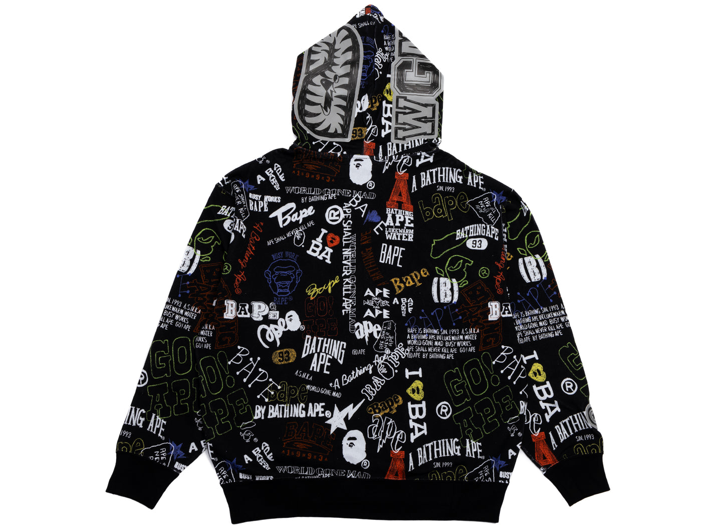 A Bathing Ape Hand Drawn Patter Shark Zip Hoodie