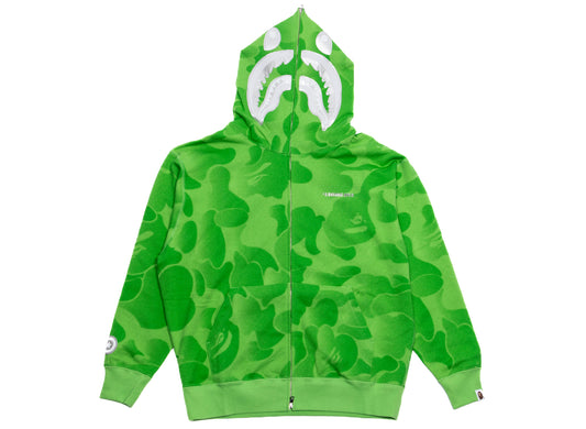 A Bathing Ape Ink Camo Shark Zip Hoodie in Green