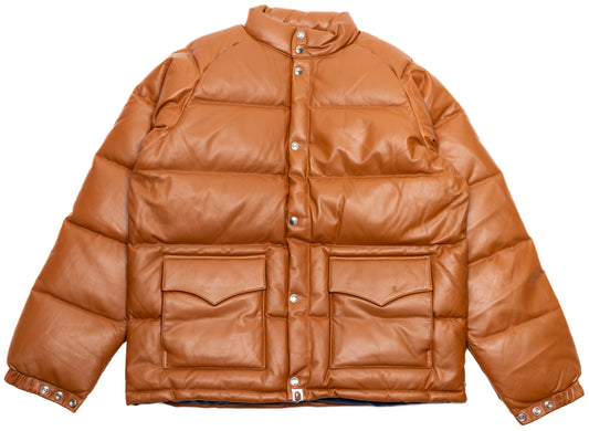 A Bathing Ape Leather Classic Down Jacket in Brown