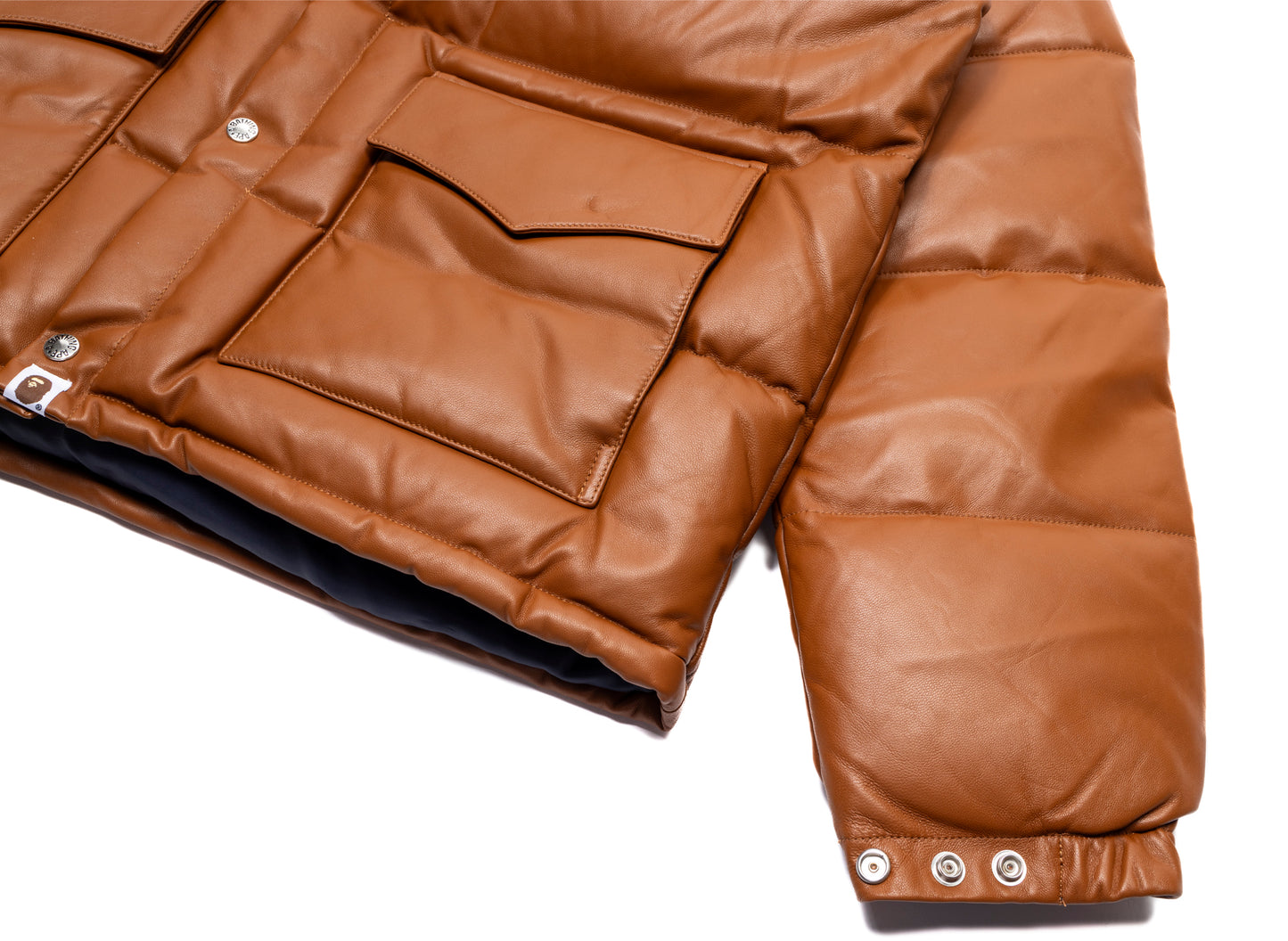 A Bathing Ape Leather Classic Down Jacket in Brown