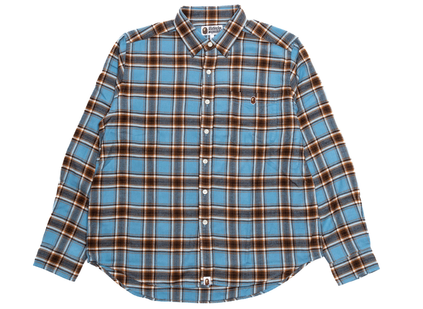 A Bathing Ape One Point Flannel Check Relaxed Fit Shirt in Sax