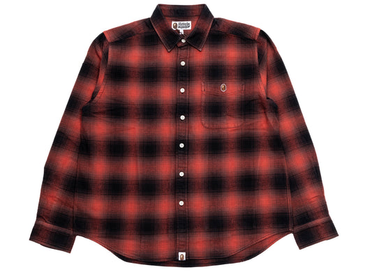 A Bathing Ape One Point Ombre Check L/S Shirt in Red