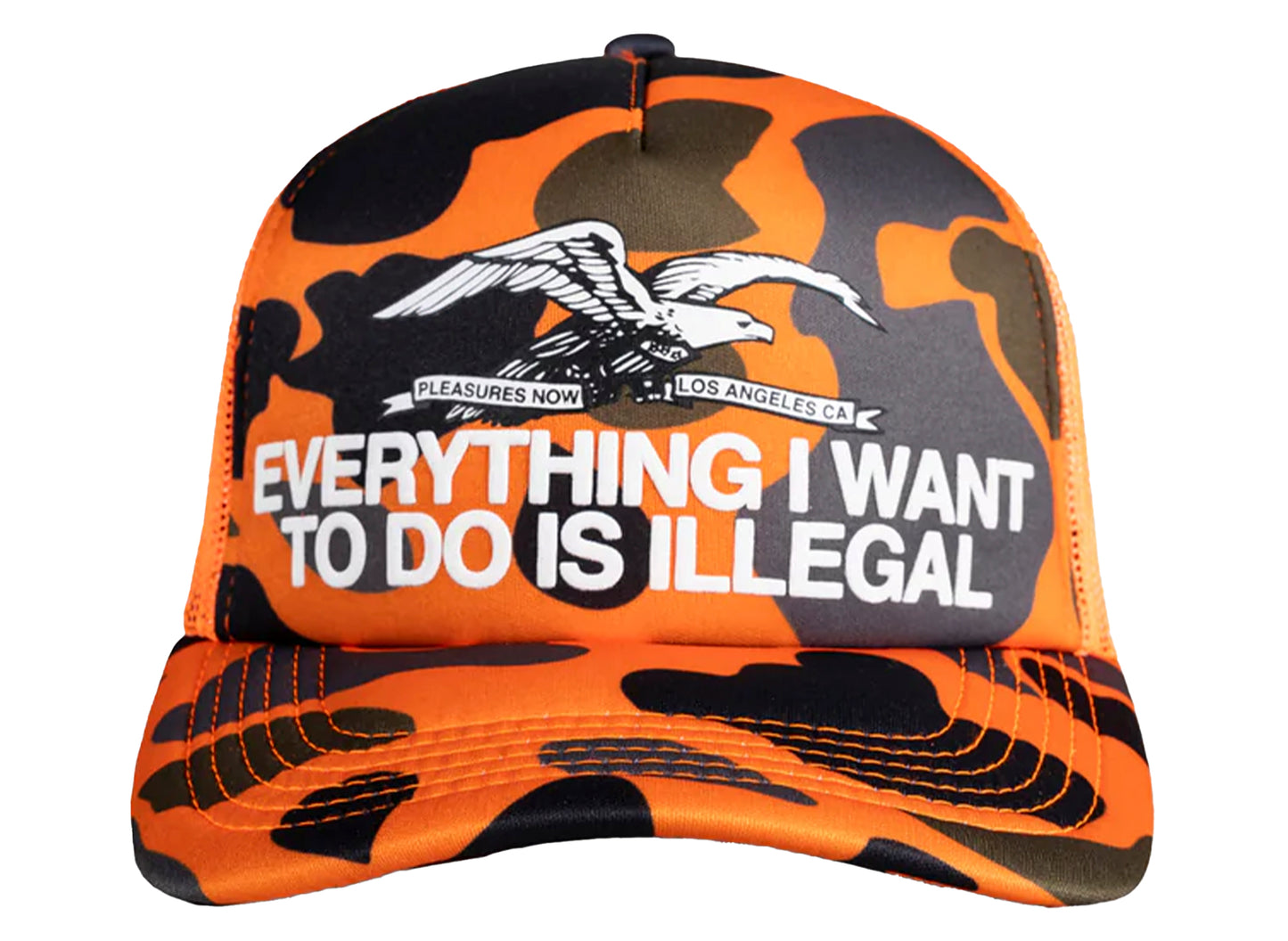 Pleasures Illegal Trucker Hat in Hunter Camo xld