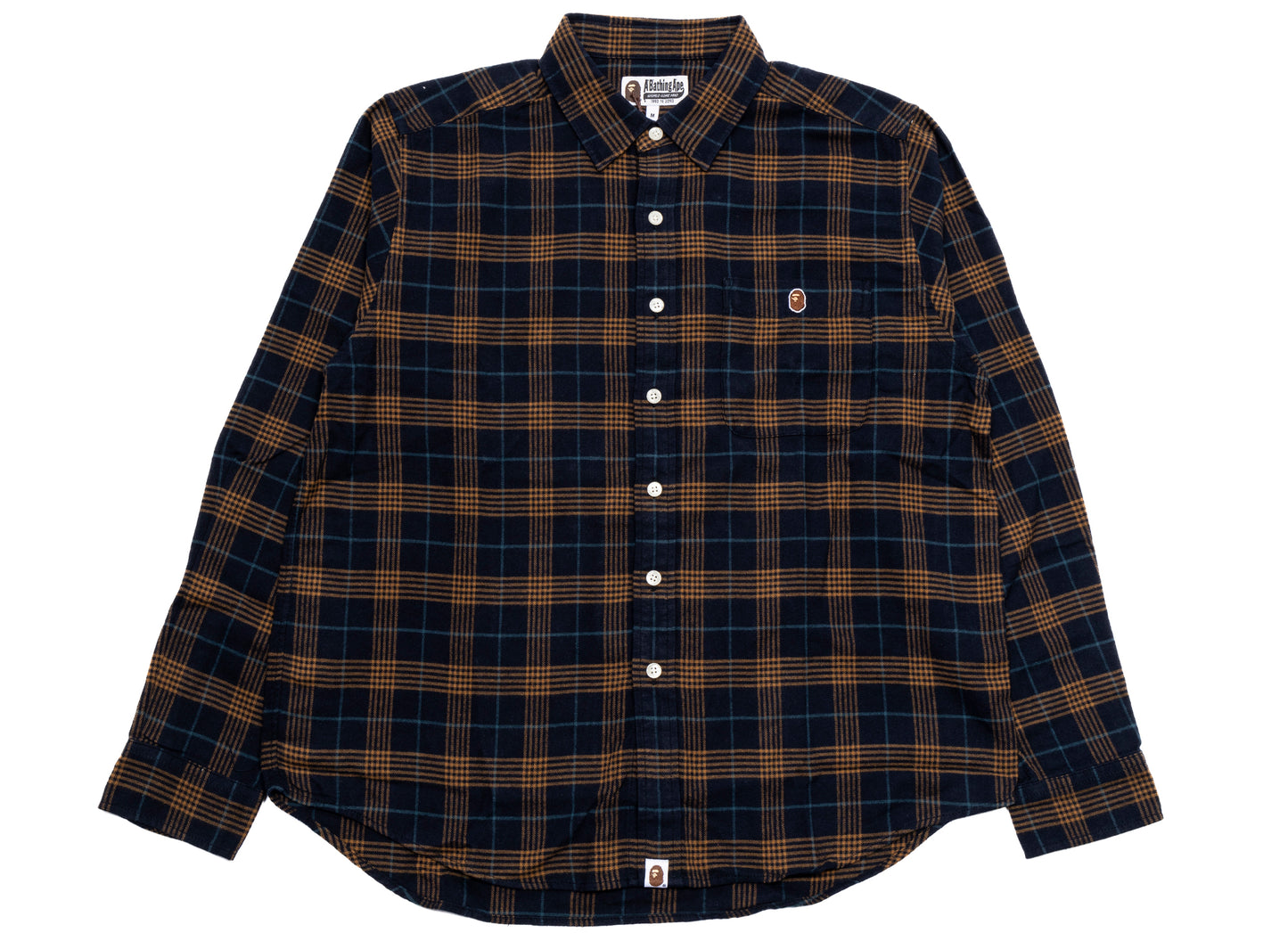 A Bathing Ape One Point Flannel Check Relaxed Fit Shirt in Navy