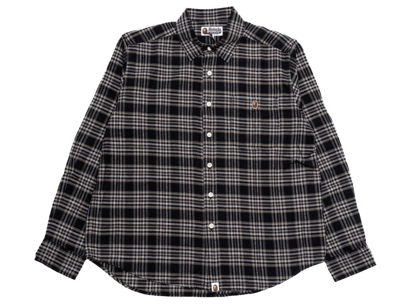 A Bathing Ape One Point Flannel Check Relaxed Fit Shirt in Black xld