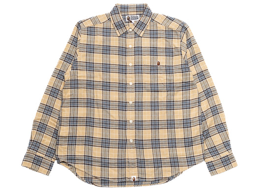 A Bathing Ape One Point Flannel Check Relaxed Fit Shirt in Beige