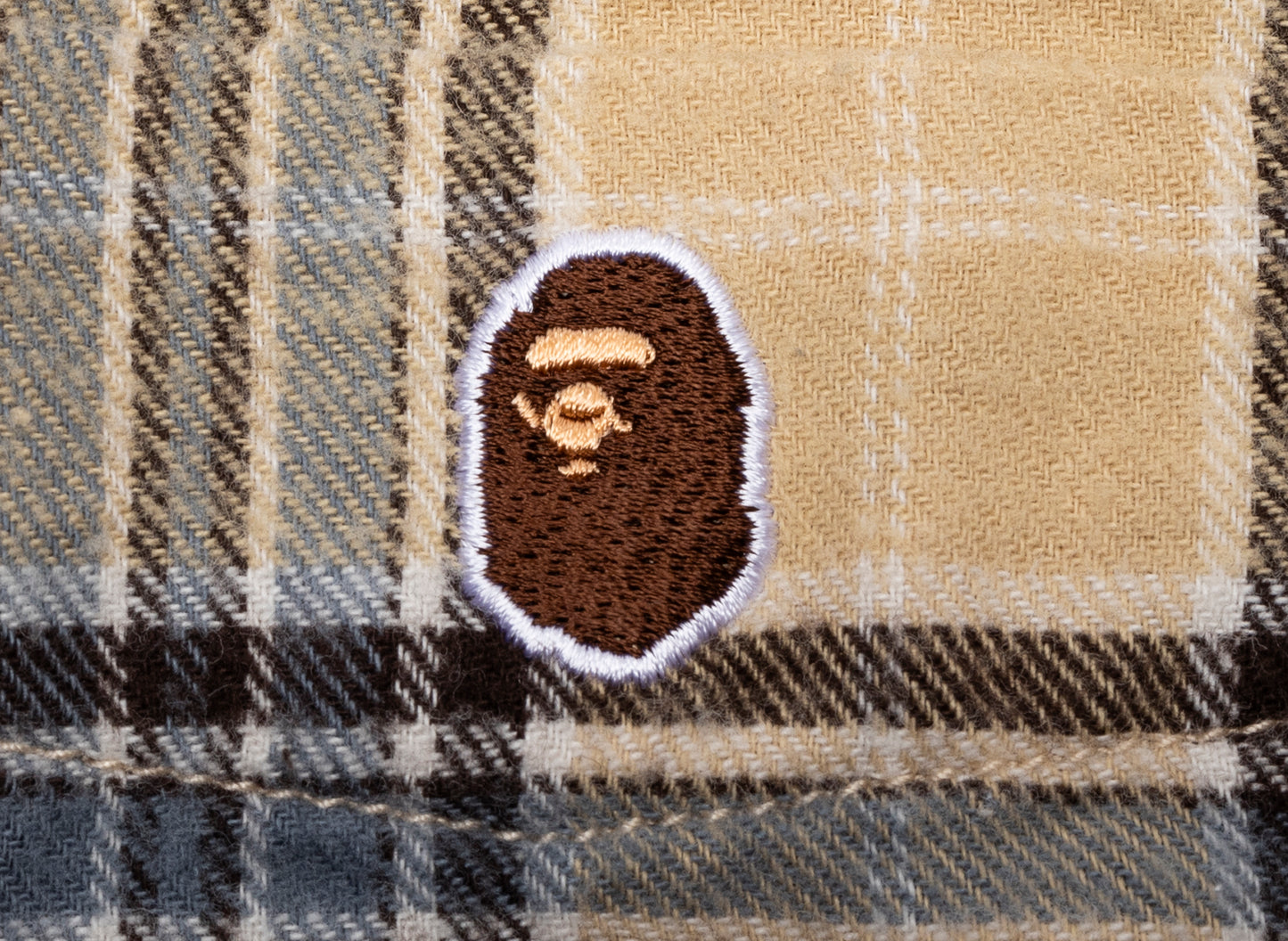 A Bathing Ape One Point Flannel Check Relaxed Fit Shirt in Beige