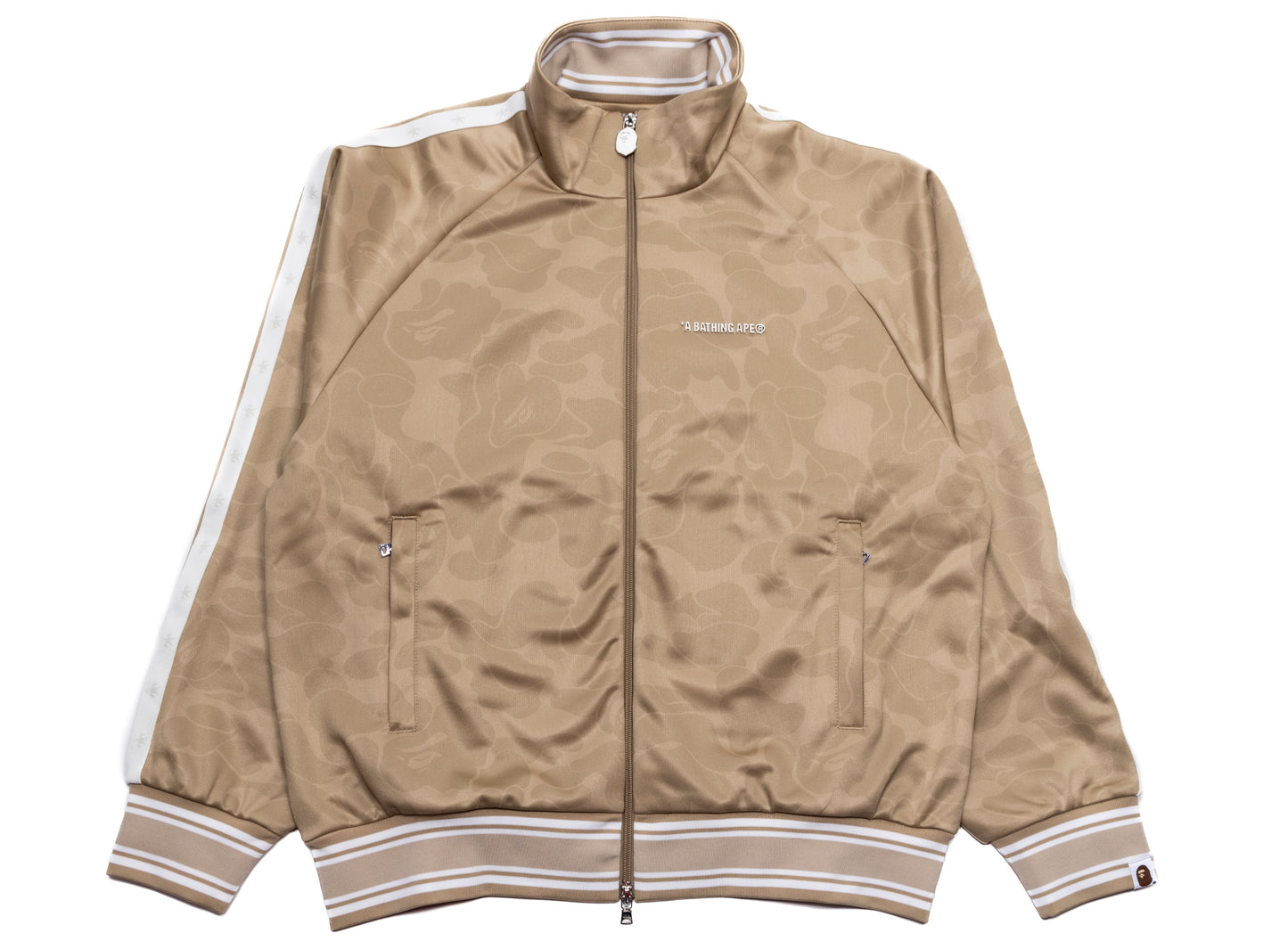 A Bathing Ape Solid Camo Bathing Ape Logo Relaxed Fit Track Jacket in Beige xld