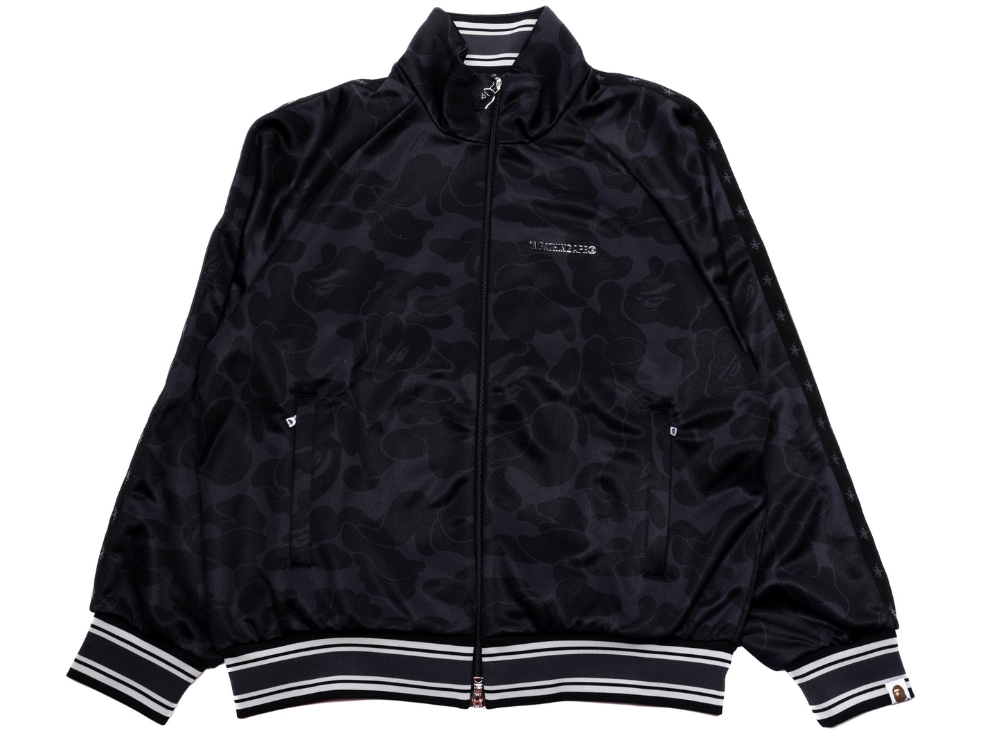 A Bathing Ape Solid Camo Bathing Ape Logo Relaxed Fit Track Jacket in Black