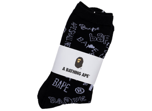 A Bathing Ape Graffiti Pattern Socks in Black