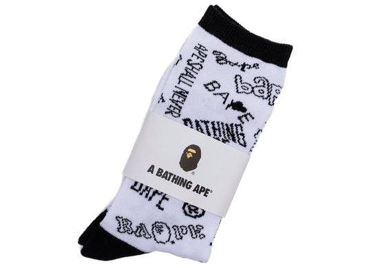 A Bathing Ape Graffiti Pattern Socks in White