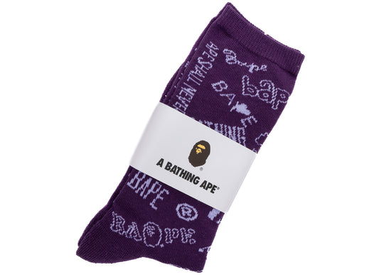 A Bathing Ape Graffiti Pattern Socks in Purple