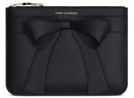 Comme des Garçon Wallet Big Bow Medium Zip Pouch in Black xld