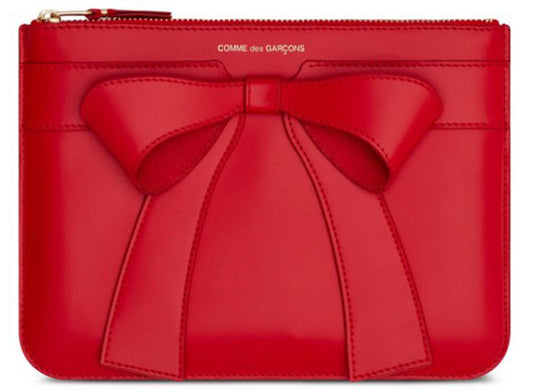 Comme des Garçon Wallet Big Bow Medium Zip Pouch in Red xld