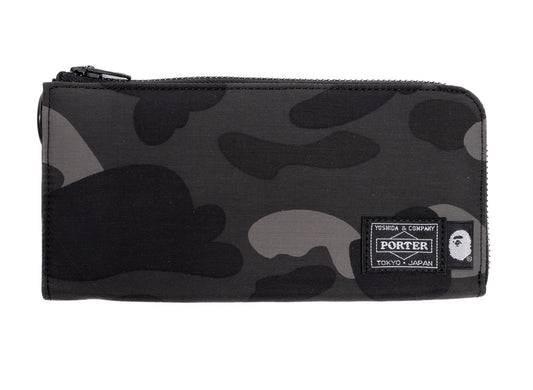 A Bathing Ape Porter Color Camo Long Wallet in Black