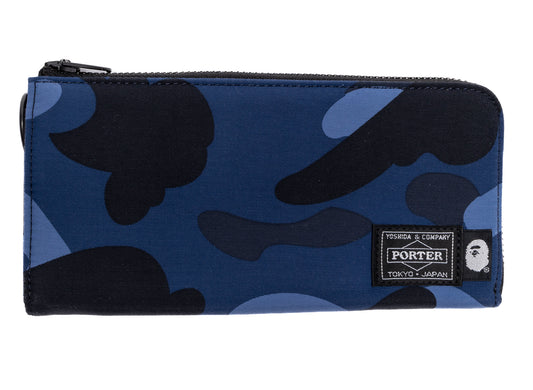 A Bathing Ape Porter Color Camo Long Wallet in Navy