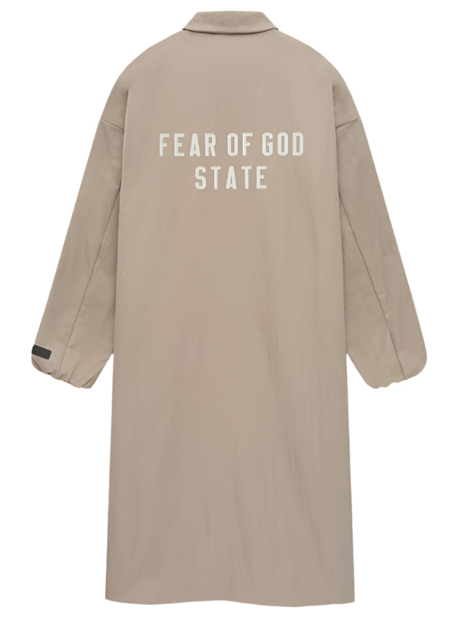 Fear of God Essentials Textured Nylon Trench in Desert Sand xld